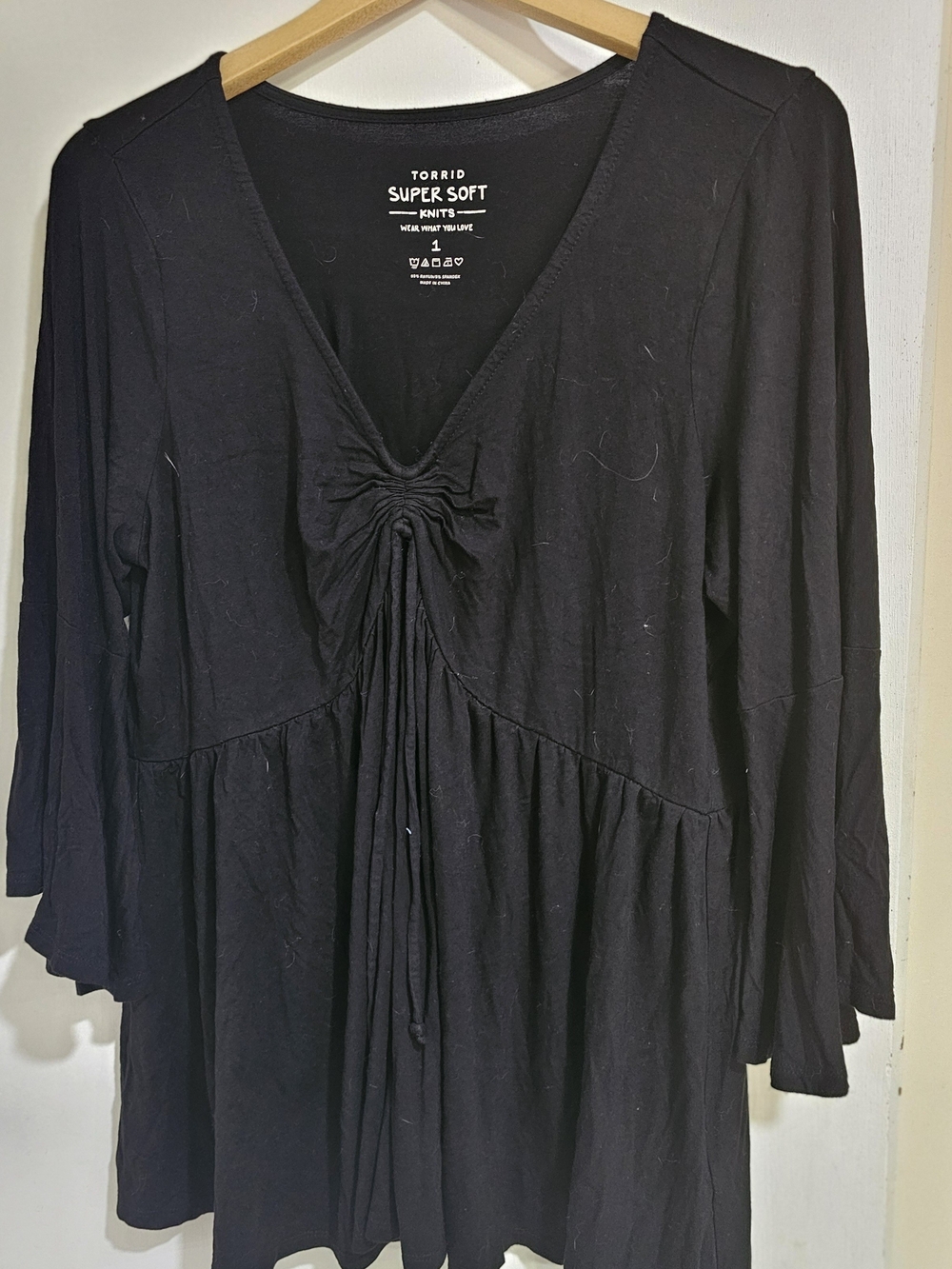 torrid Black V-Neck Ruched Drawstring Babydoll Tunic